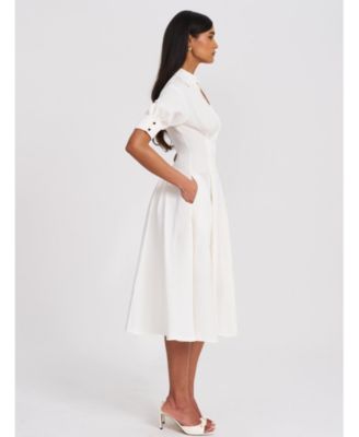  Palina Lyocell Pleated Midi Preppy Shirt Dress