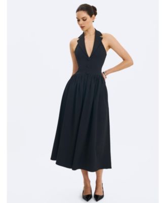  Delaney Lapel Halter Midi A-Line Dress