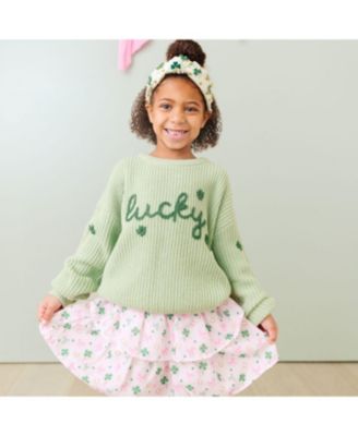 Girls' Lucky Shamrock St. Patrick's Day Knit Sweater - Big Kid