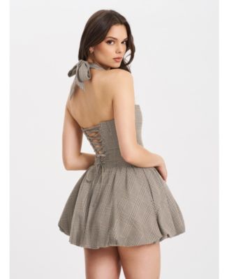  Dacia Halter Lace-up Bubble Mini Dress
