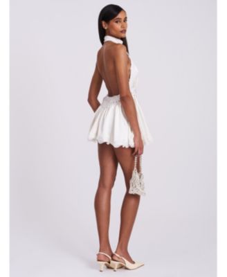  Idalia Beaded Lace Trim Backless Halter Mini Dress