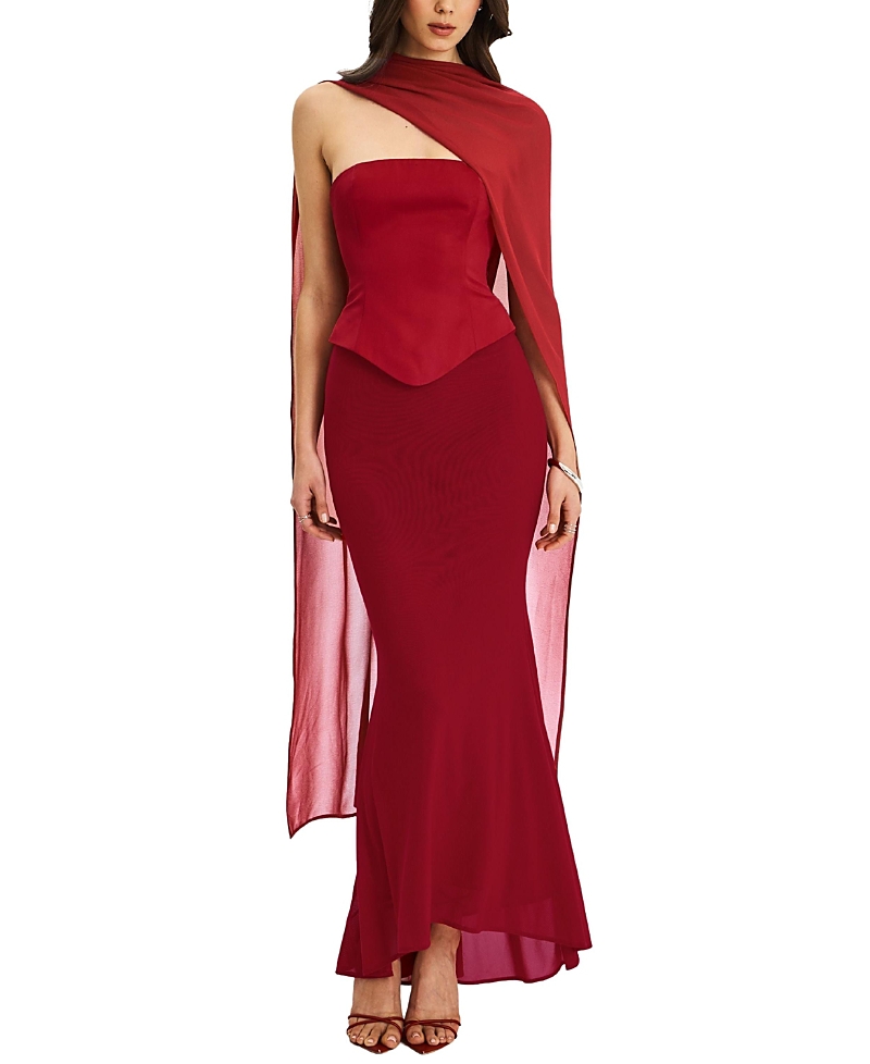 Miss Circle Giselle Peplum Mermaid Gown with Chiffon Scarf