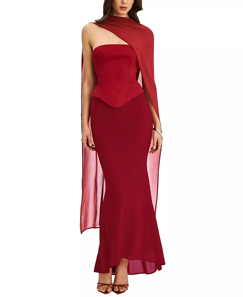 Miss Circle Giselle Peplum Mermaid Gown with Chiffon Scarf