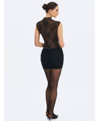  Valerie Lace Teardrop Neckline Ruched Mini Dress