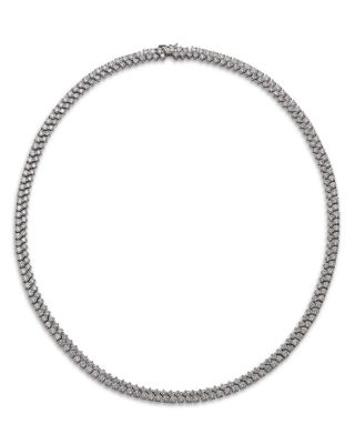 Certified Lab Grown Diamond Double Row Tennis Necklace in 14K White Gold, 14.15 tcw
