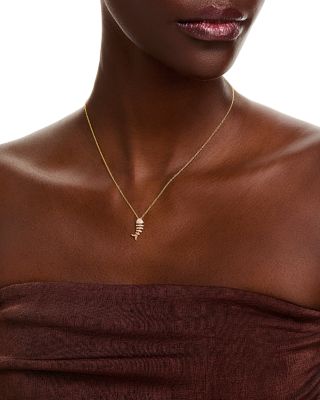Diamond Fishbone Pendant Necklace in 14K Yellow Gold, 0.18 tcw