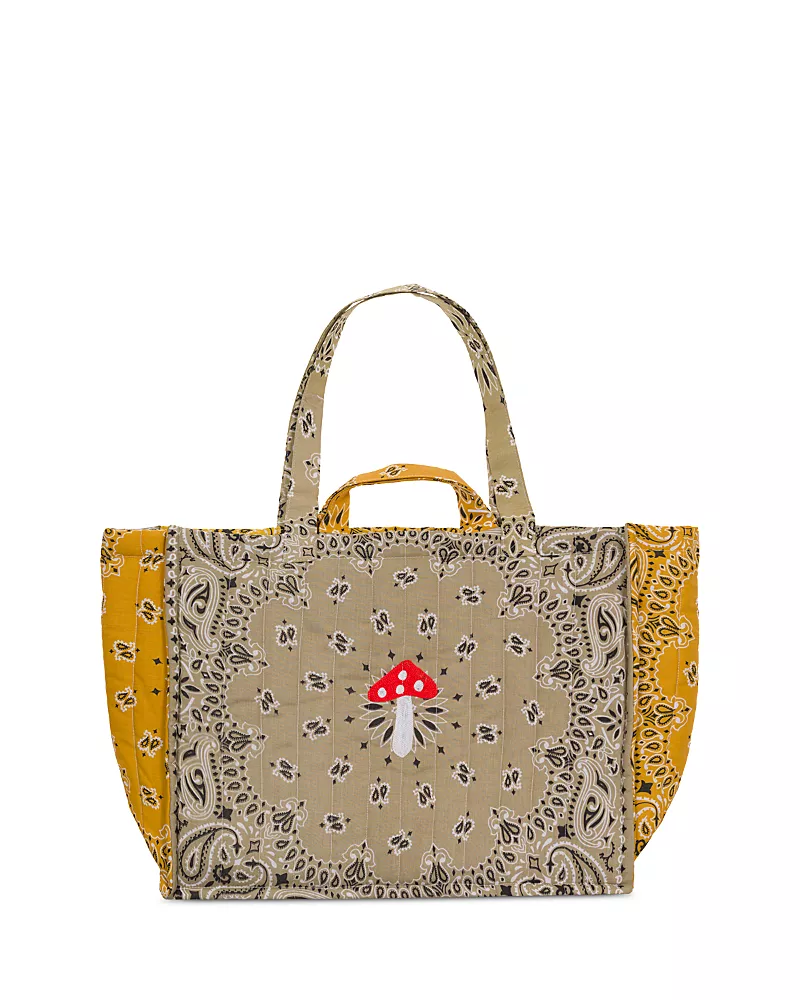 Call it By Your Name Maxi Cabas Matelasse Large Embroidered Mushroom Paisley Cotton Shoulder Bag