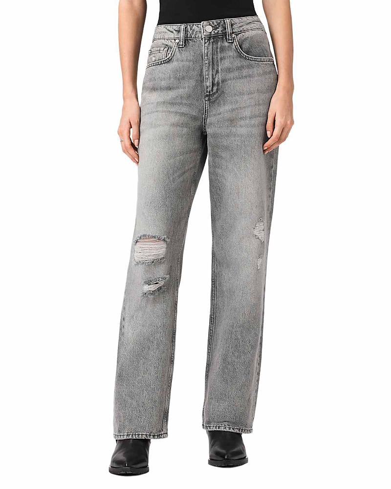 Allsaints Brooklyn High Rise Straight Leg Jeans in Destroy Grey