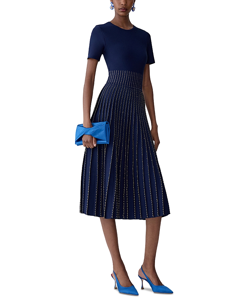 Carolina Herrera Bead Embroidered Short Sleeve Dress
