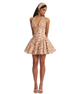 Mackenzie Floral Print Halter Linen Cotton Mini Dress