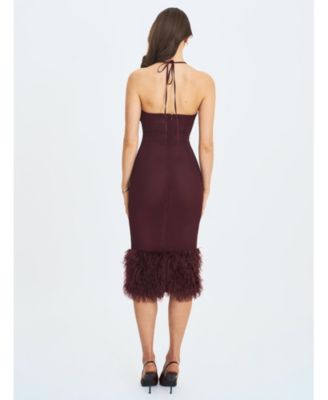 Pluma Halter Faux-Fur Trimmed Midi Dress