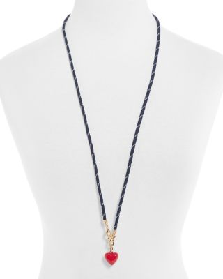 Long Happy Cord Mini Heart Pendant Necklace, 34"