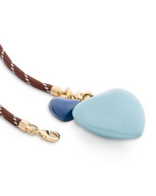 Long Happy Cord Blue Heart Duo Pendant Necklace, 34"