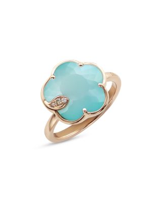 18K Rose Gold Sea Moon Gem & Diamond Flower Ring