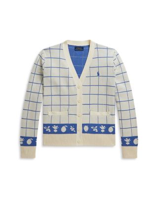 Girls' Windowpane Cotton V-Neck Cardigan - Big Kid