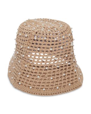Open Weave Imitation Pearl Bucket Hat
