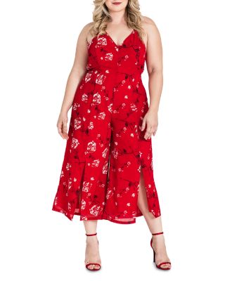 Red Floral Halter Front Split Capri Jumpsuit