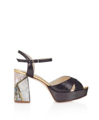  Women's Zahra Noir Ankle Strap Pearl Heel Sandal