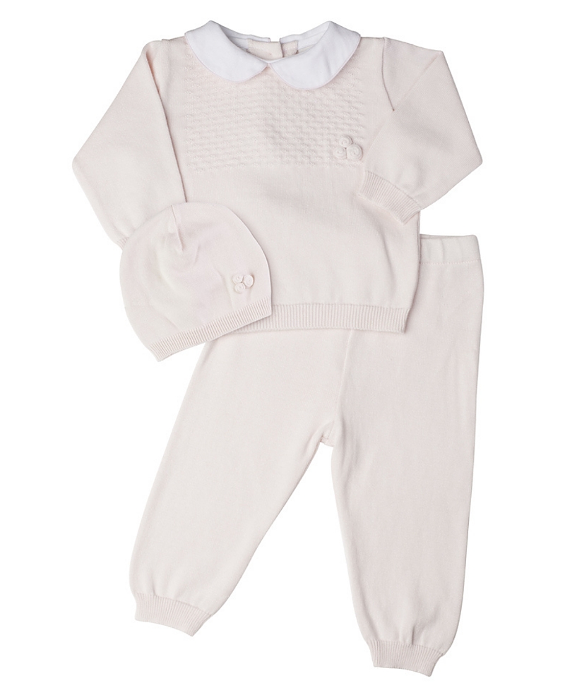 Feltman Brothers Girls' Pique Collar Diamond Knit 2-Piece with Hat - Baby