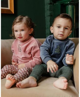 Unisex Velour Plaid Bear Collection Sweatshirt + Leggings - Baby, Little Kid