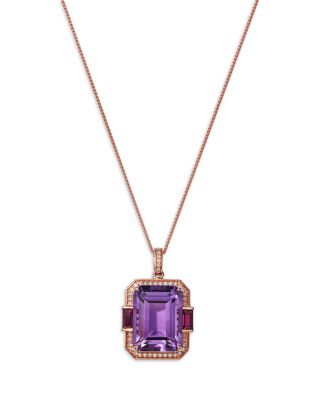 Amethyst, Rhodolite, & Diamond Pendant Necklace in 14K Rose Gold, 18"