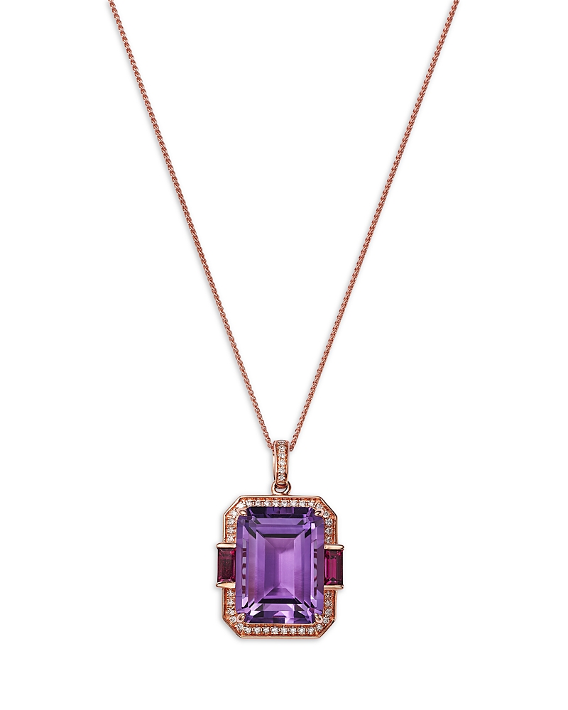 Bloomingdale's Fine Collection Amethyst, Rhodolite, & Diamond Pendant Necklace in 14K Rose Gold, 18