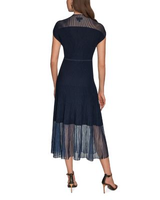 Sheer Panel Mock Neck Midi Sweater Dress