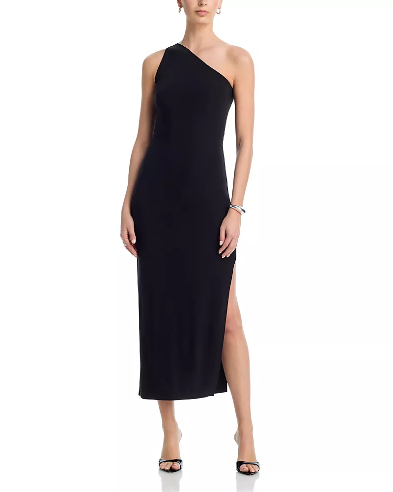 Norma Kamali One Shoulder Side Slit Long Dress