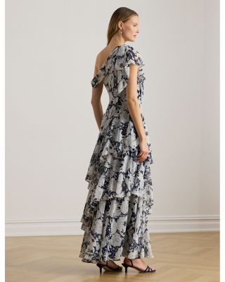 Floral Georgette One-Shoulder Gown