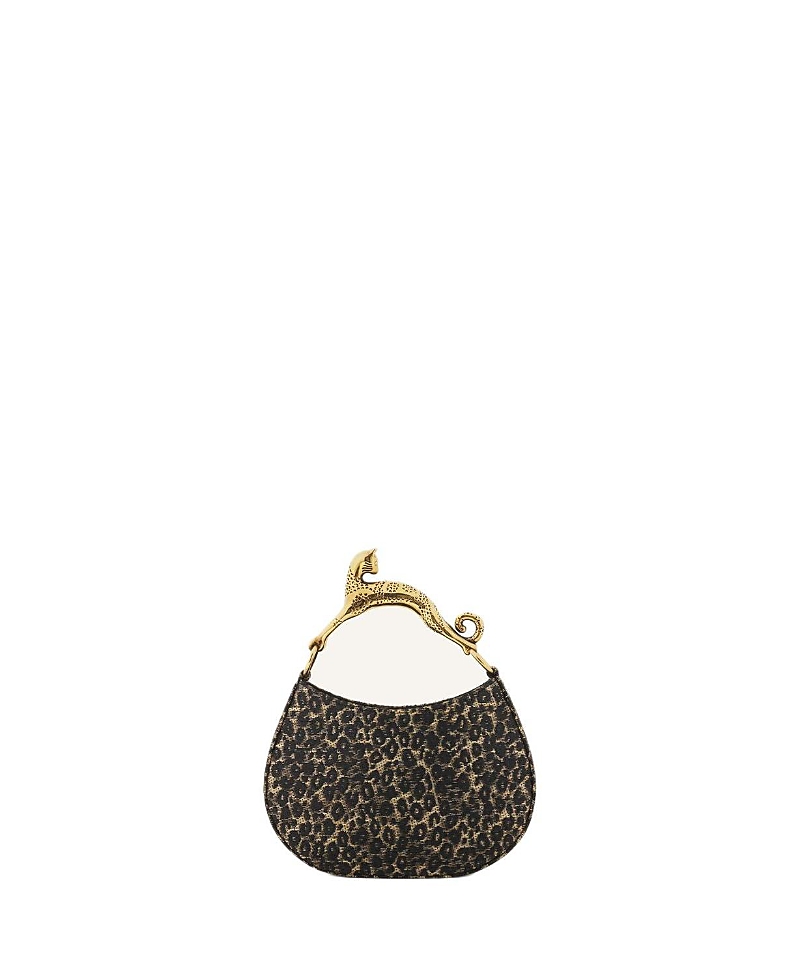 Lanvin Hobo Cat Small Raffia Bag with a Leopard Print and Cat Handle