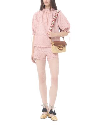 VLogo Leather & Crochet Raffia Shoulder Bag