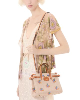 Small Floral VLogo Embroidered Canvas Tote Bag
