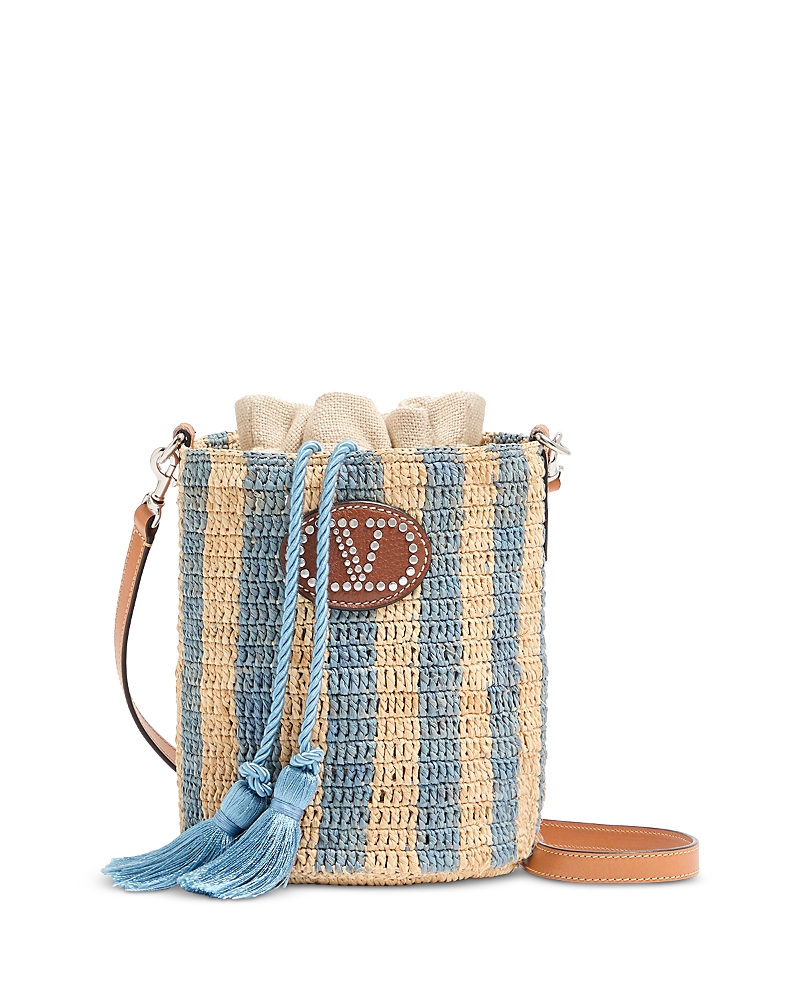 Valentino Garavani Small Striped Straw Bucket Bag