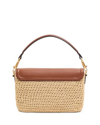 VLogo Leather & Crochet Raffia Shoulder Bag