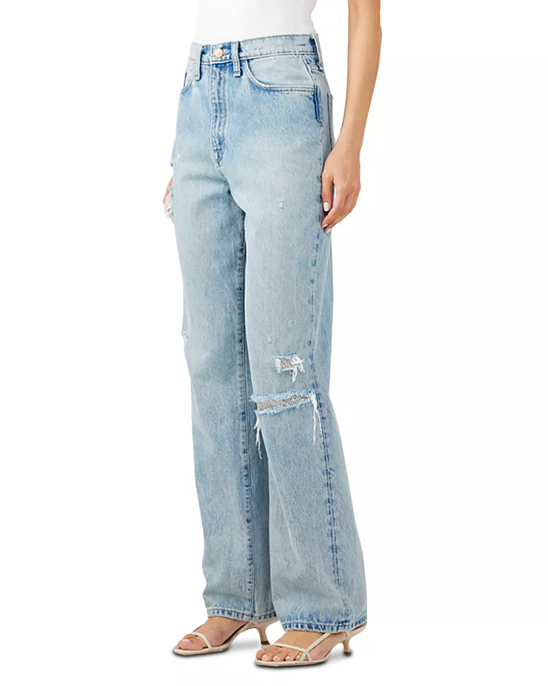 Triarchy Primrose High Rise Relaxed Jeans in Metallic Moonwashed Indigo