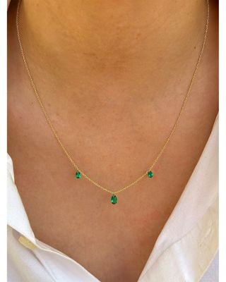 14K Yellow Gold Lab Grown Emerald Pear Floating Necklace, 16-18"