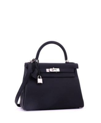 Kelly 28 Handbag Black Togo with Brushed Palladium Hardware
