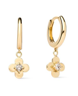 Solid Yellow Gold Mini Flower Drop Earrings