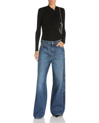 Side Detail Wide Leg Jeans in Dark Blue