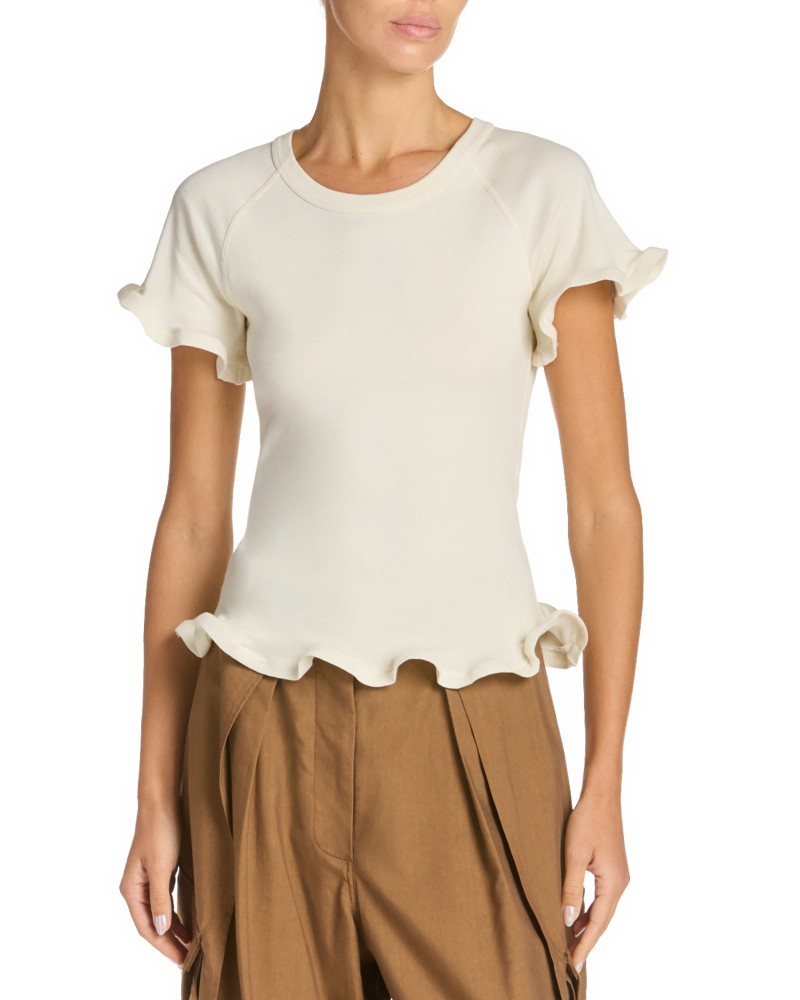 Stella McCartney Frilled Hem Ribbed Tee in Cream