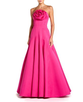  Satin Strapless Ballgown with 3D Flower Detail