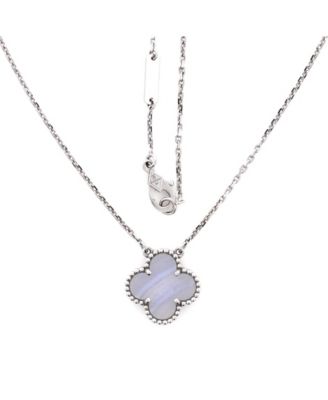  Vintage Alhambra Pendant Necklace 18K White Gold and Chalcedony, 16.25"