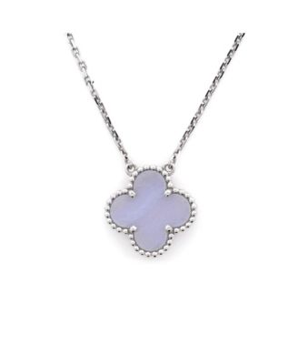  Vintage Alhambra Pendant Necklace 18K White Gold and Chalcedony, 16.5"