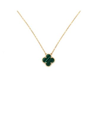  Vintage Alhambra Pendant Necklace 18K Gold and Malachite, 16.5"