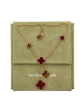  Magic Alhambra 6 Motifs Necklace 18K Gold with Carnelian and Tigers's Eye, 16.5"