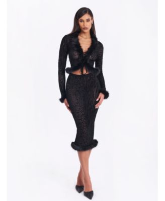  Hali Burnout Velvet Stretch Mesh Faux Fur Trim Top