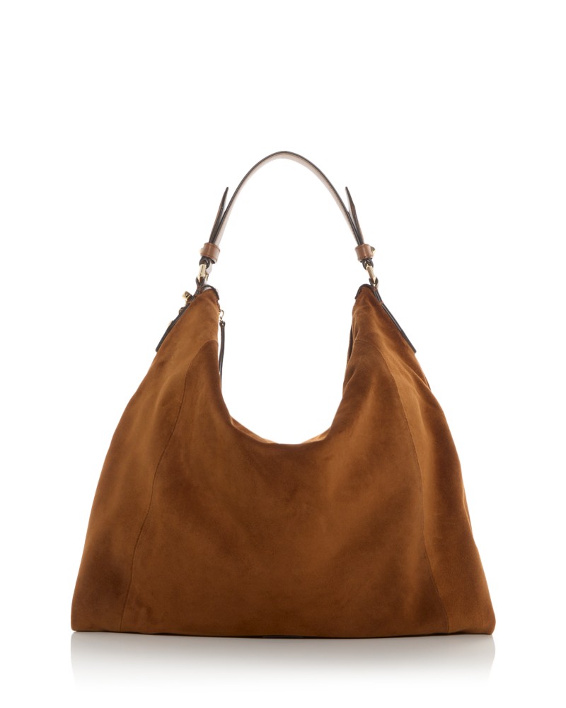 Jimmy Choo Ana Suede Hobo Shoulder Bag in Tan