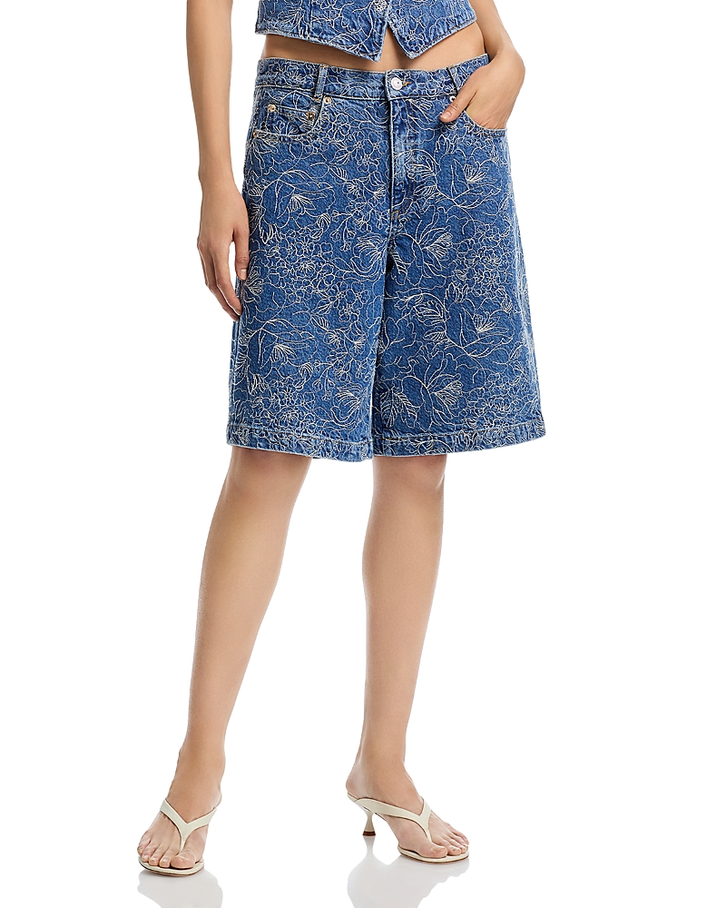 Cinq a Sept Garden Doodle High Rise Jean Shorts in Salt Breez