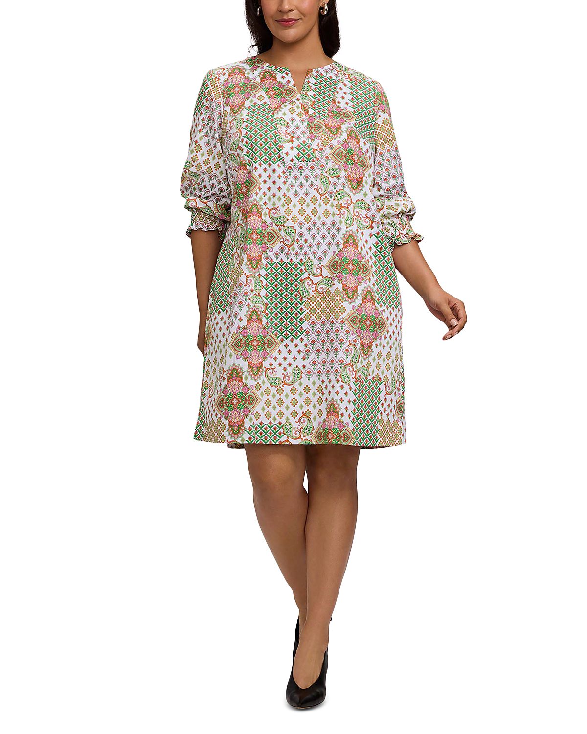 Foxcroft Plus Alicia 3/4 Sleeve Patchwork Dress