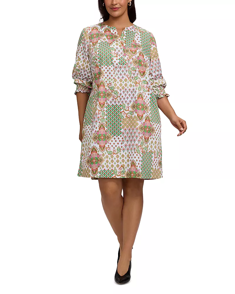 Foxcroft Plus Alicia 3/4 Sleeve Patchwork Dress